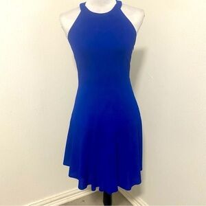 Parker Cobalt Blue 100% Leather Halter Mini Dress with Inner Lining Medium Y2K
